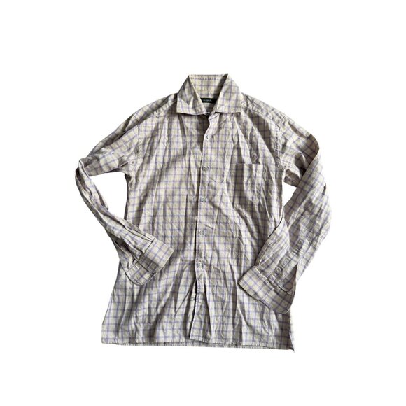 ERMENEGILDO ZEGNA Yellow Purple Plaid Button Down Shirt Size Medium - Picture 8 of 8